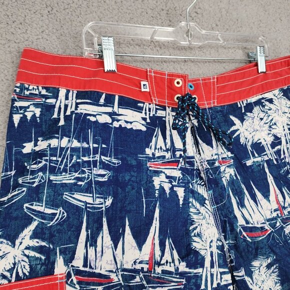 SPERRY TOP SIDER Men's Board Shirts Blue White Sail Boats Size 38 - Picture 2 of 15